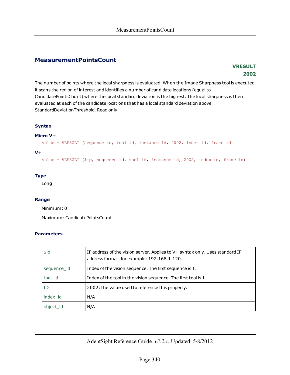 Measurementpointscount | Adept AdeptSight Reference Guide User Manual | Page 340 / 579
