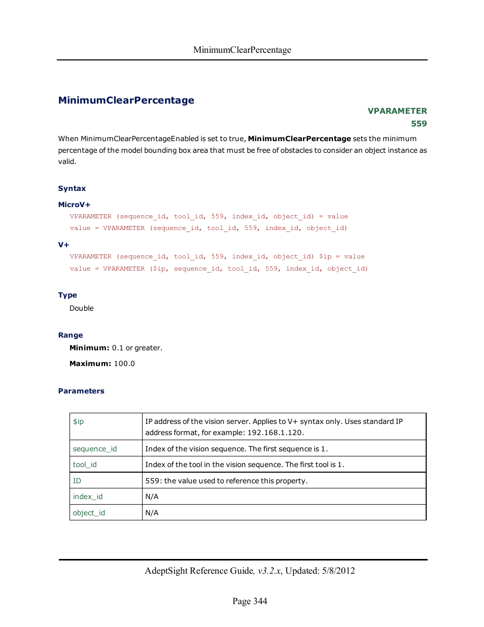 Minimumclearpercentage | Adept AdeptSight Reference Guide User Manual | Page 344 / 579