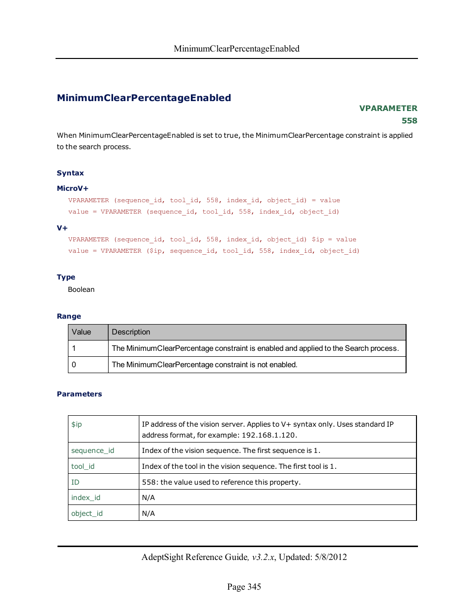 Minimumclearpercentageenabled | Adept AdeptSight Reference Guide User Manual | Page 345 / 579