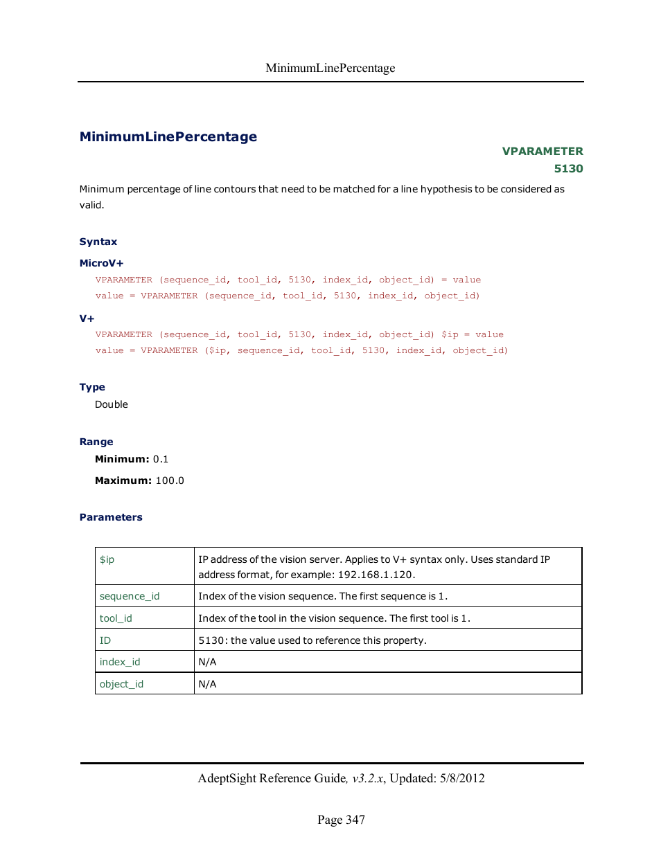 Minimumlinepercentage | Adept AdeptSight Reference Guide User Manual | Page 347 / 579