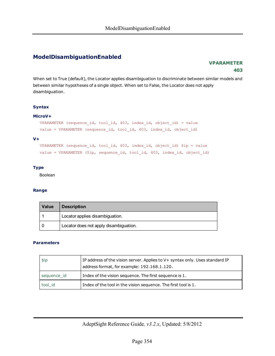 Modeldisambiguationenabled | Adept AdeptSight Reference Guide User Manual | Page 354 / 579