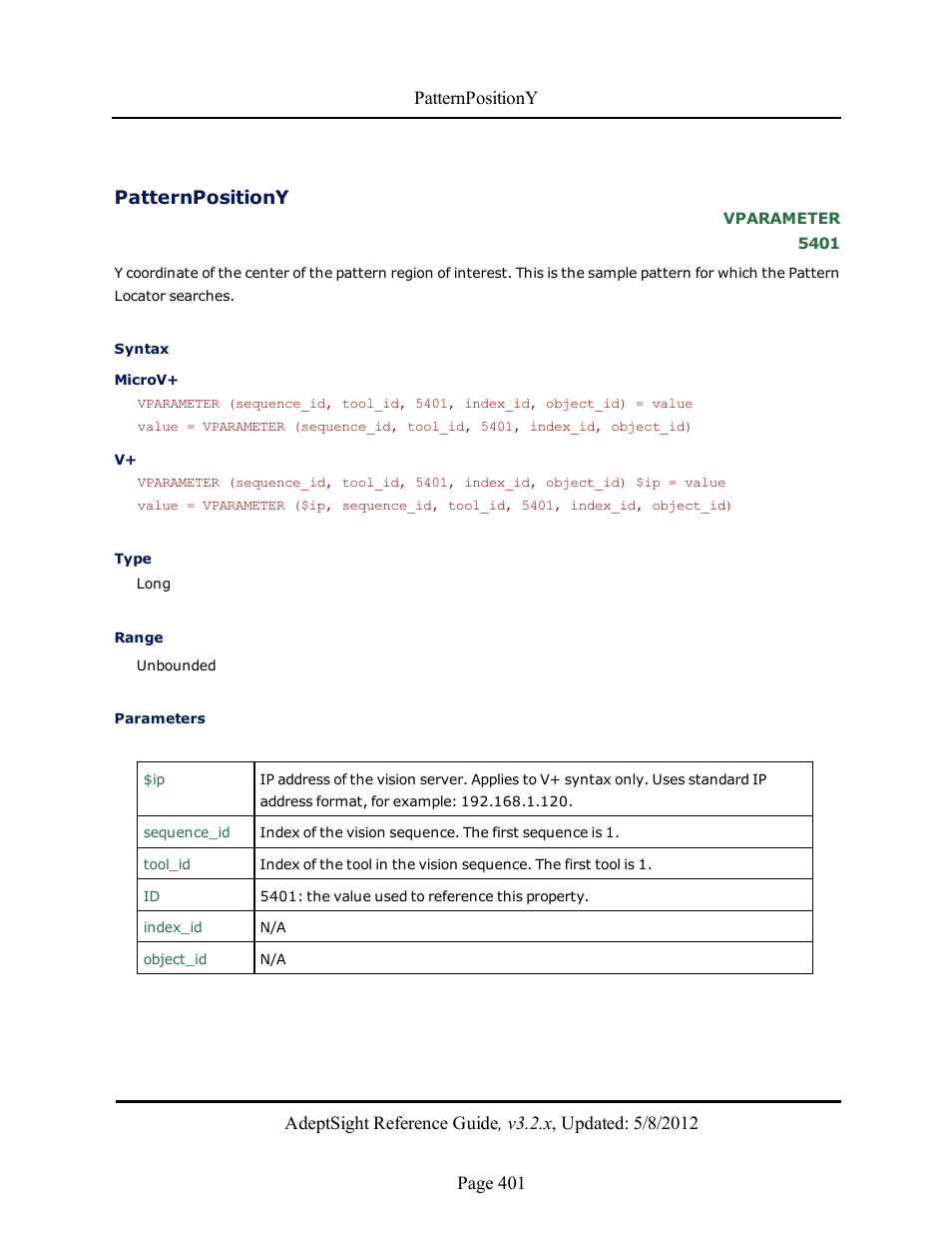 Patternpositiony | Adept AdeptSight Reference Guide User Manual | Page 401 / 579