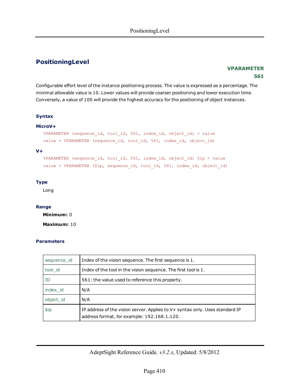 Positioninglevel | Adept AdeptSight Reference Guide User Manual | Page 410 / 579