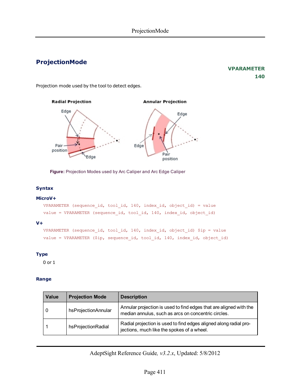 Projectionmode | Adept AdeptSight Reference Guide User Manual | Page 411 / 579