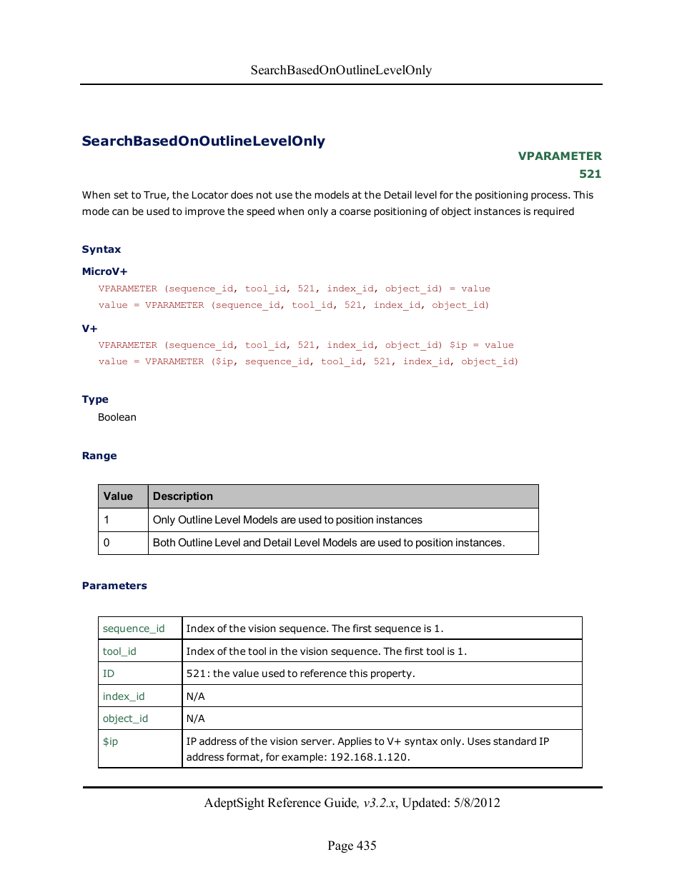 Searchbasedonoutlinelevelonly | Adept AdeptSight Reference Guide User Manual | Page 435 / 579