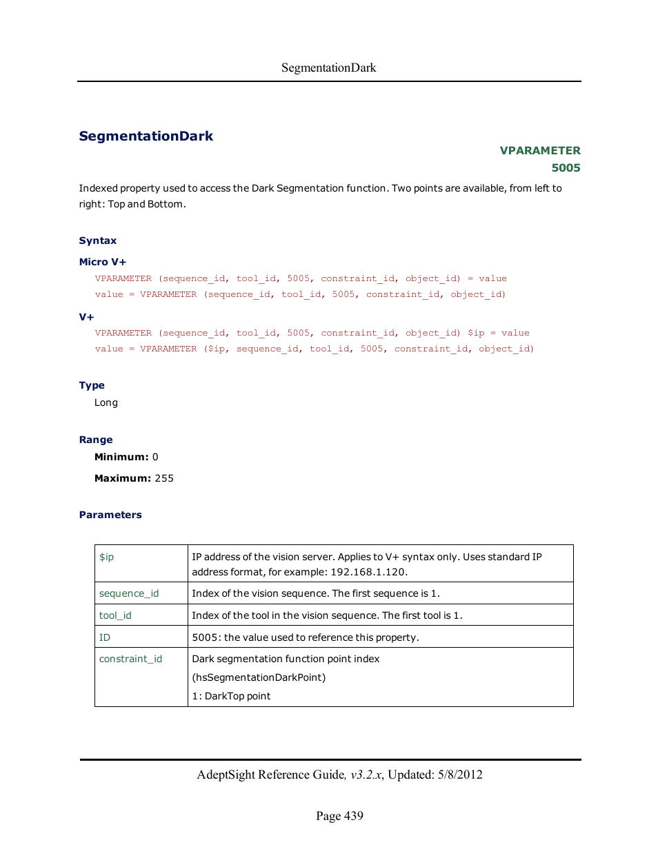 Segmentationdark | Adept AdeptSight Reference Guide User Manual | Page 439 / 579