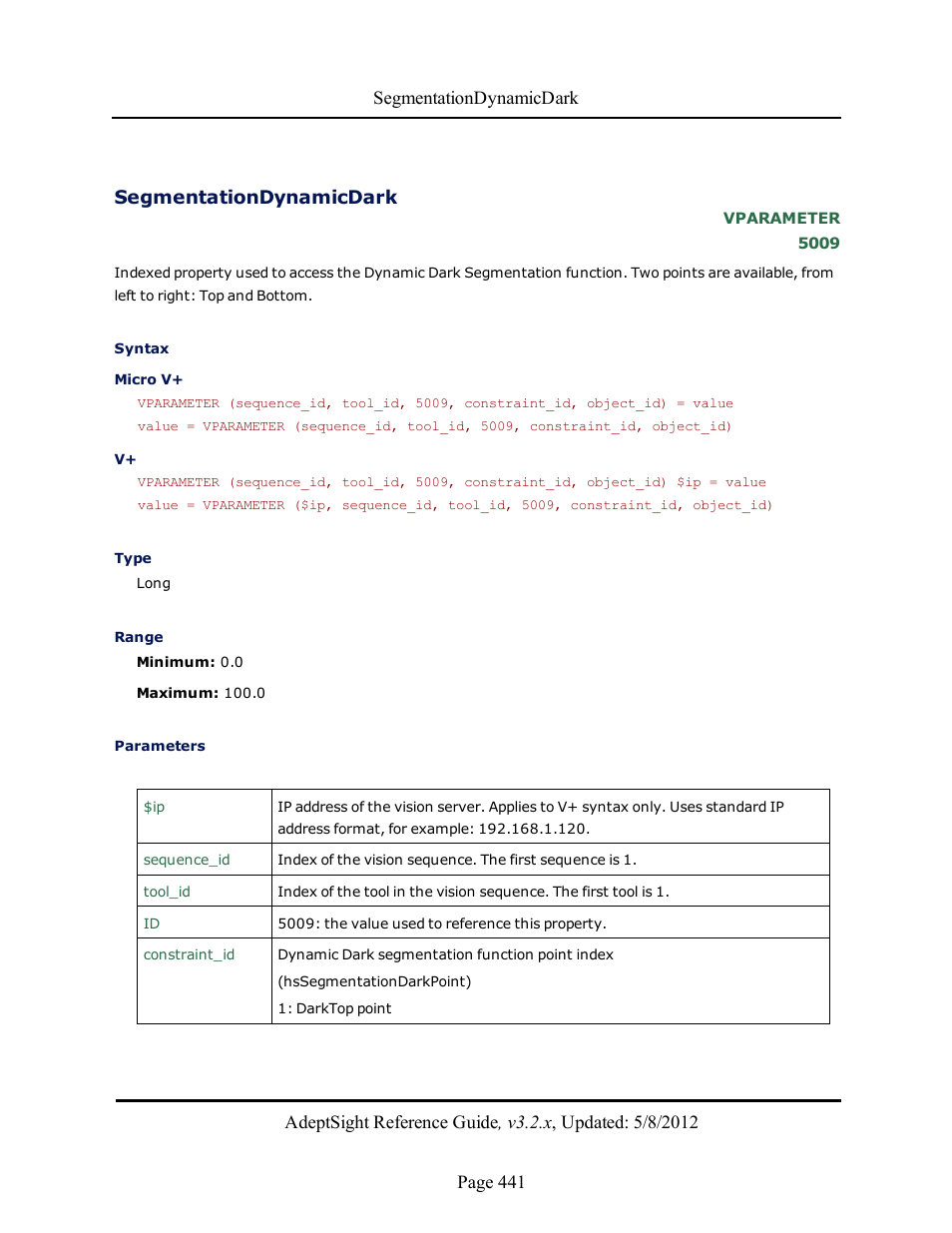 Segmentationdynamicdark | Adept AdeptSight Reference Guide User Manual | Page 441 / 579