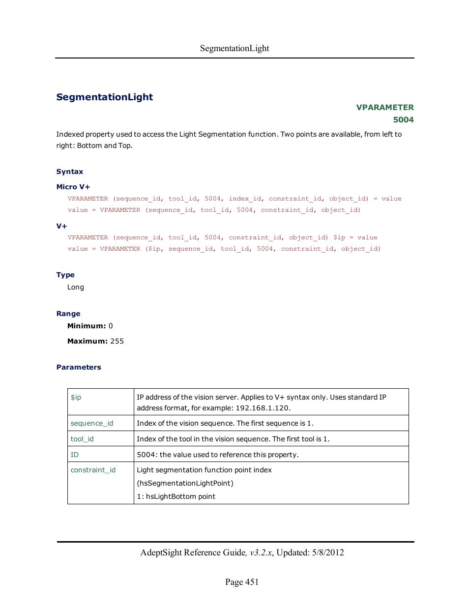 Segmentationlight | Adept AdeptSight Reference Guide User Manual | Page 451 / 579