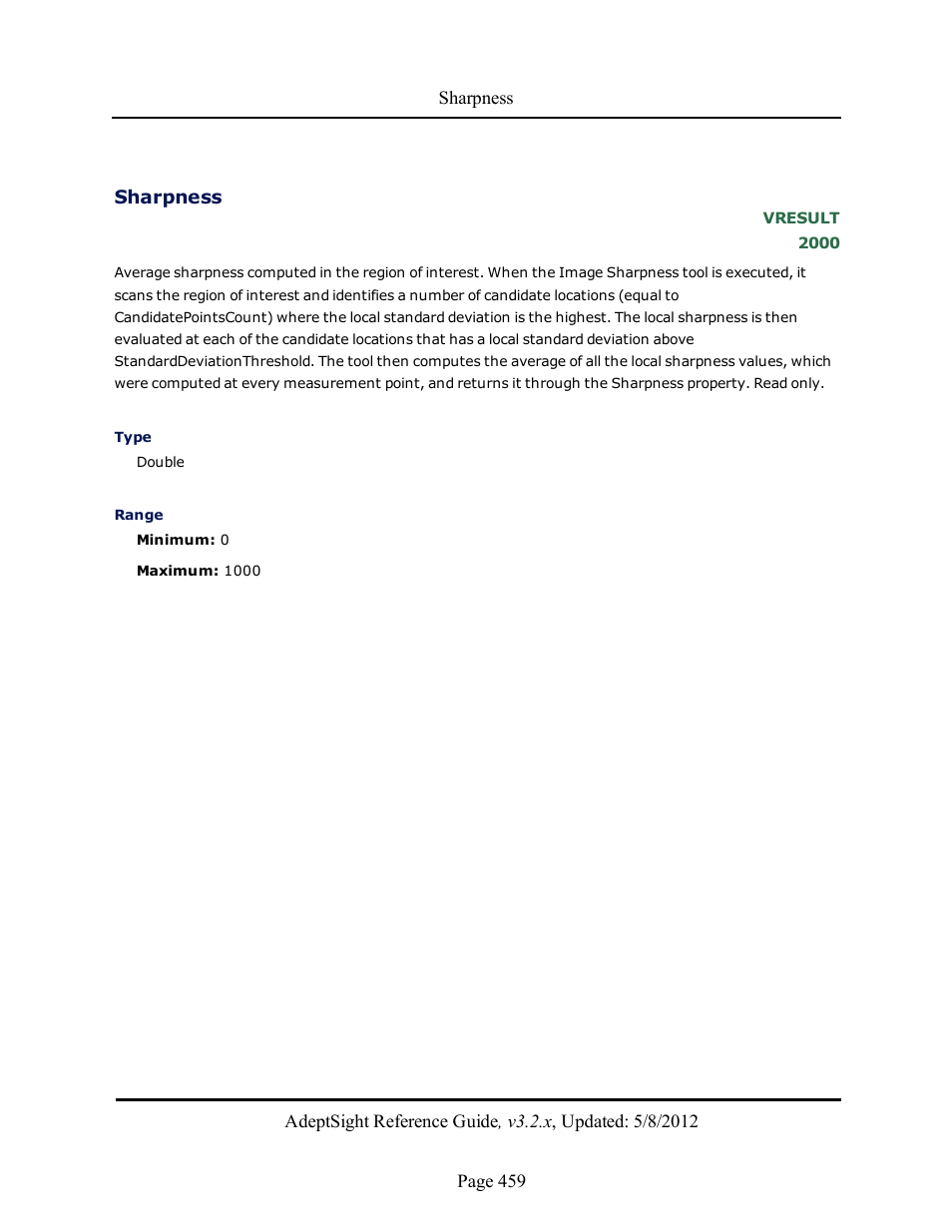 Sharpness | Adept AdeptSight Reference Guide User Manual | Page 459 / 579