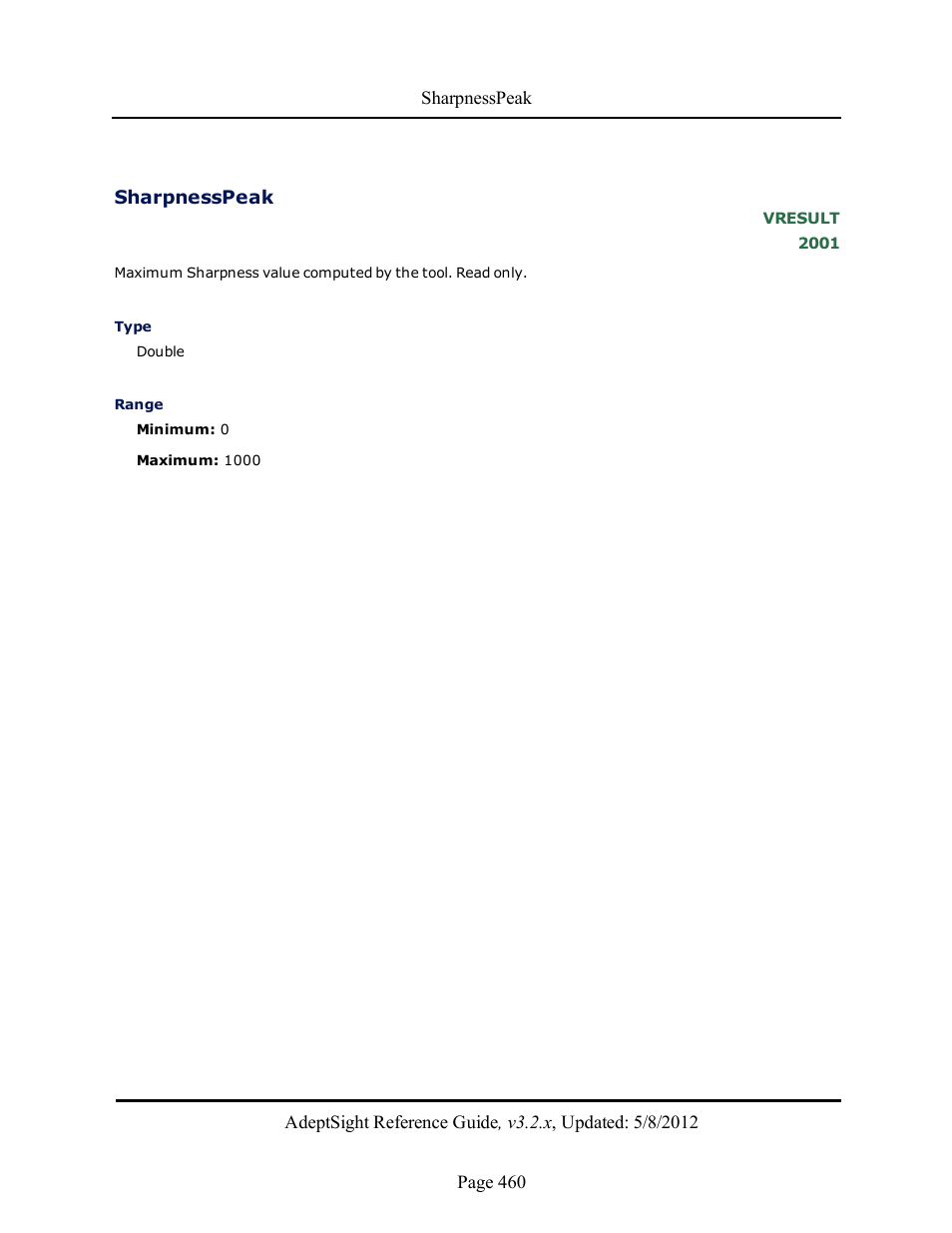 Sharpnesspeak | Adept AdeptSight Reference Guide User Manual | Page 460 / 579