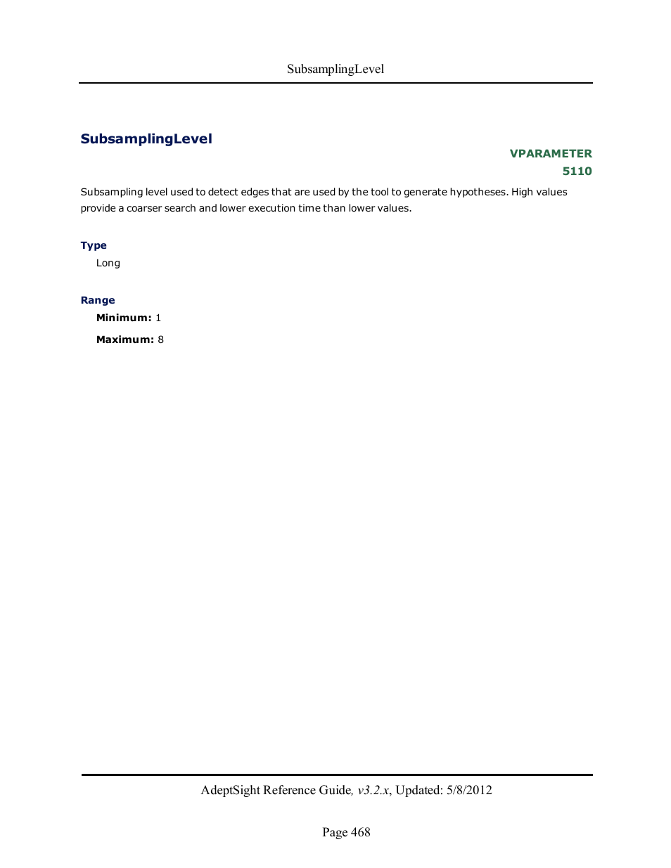 Subsamplinglevel | Adept AdeptSight Reference Guide User Manual | Page 468 / 579