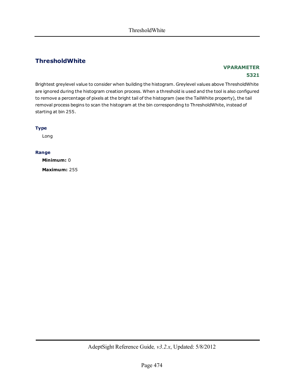 Thresholdwhite | Adept AdeptSight Reference Guide User Manual | Page 474 / 579