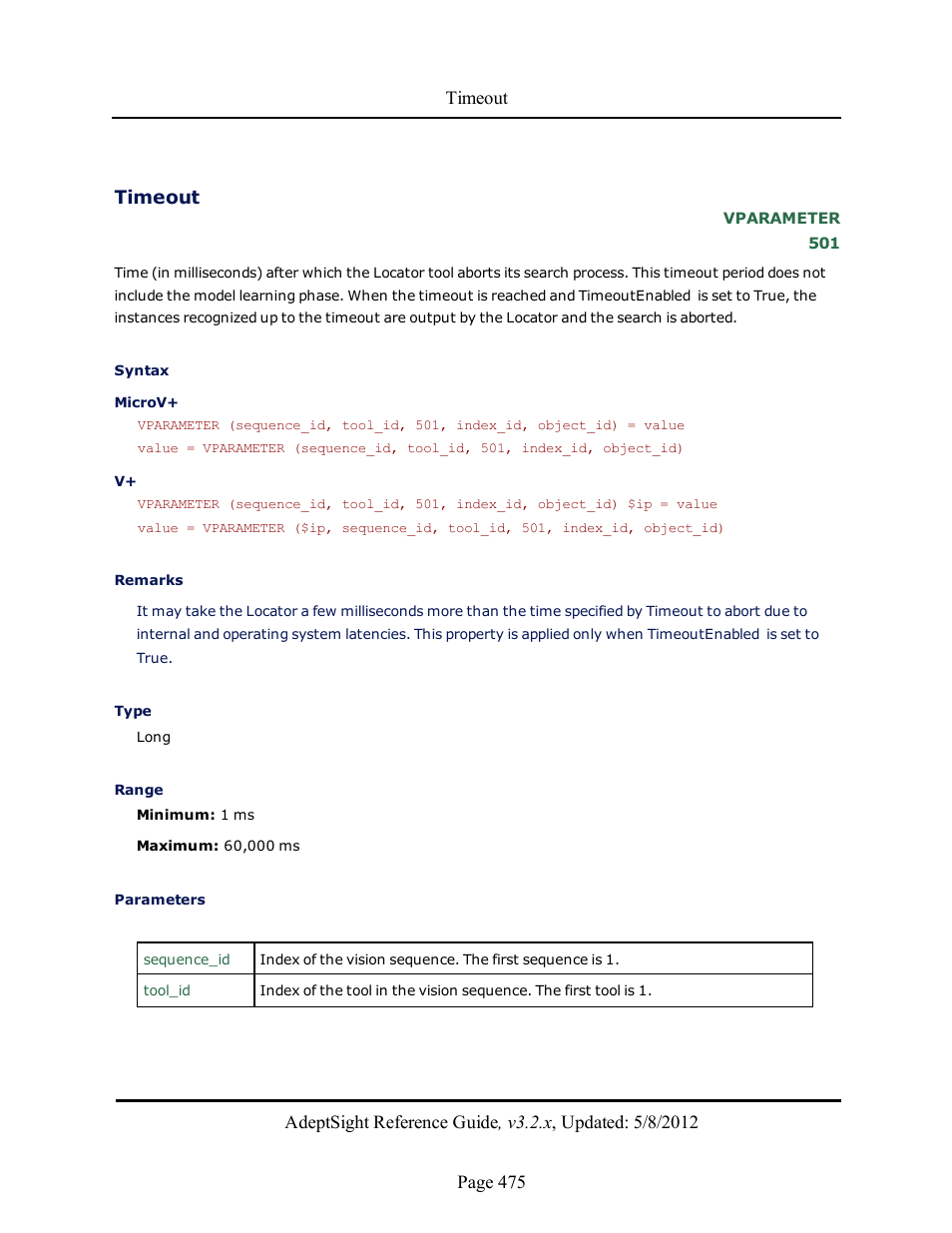 Timeout | Adept AdeptSight Reference Guide User Manual | Page 475 / 579