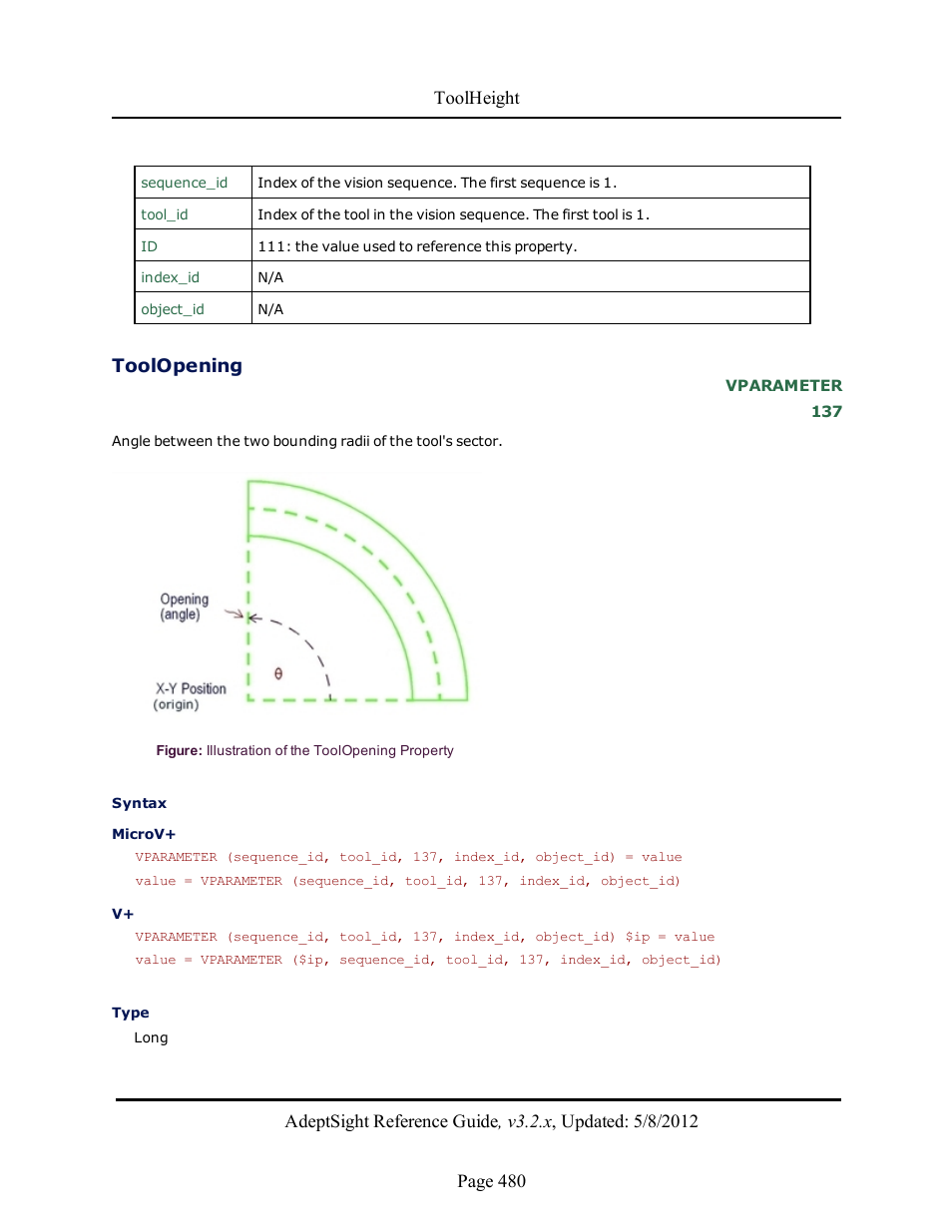 Toolopening | Adept AdeptSight Reference Guide User Manual | Page 480 / 579