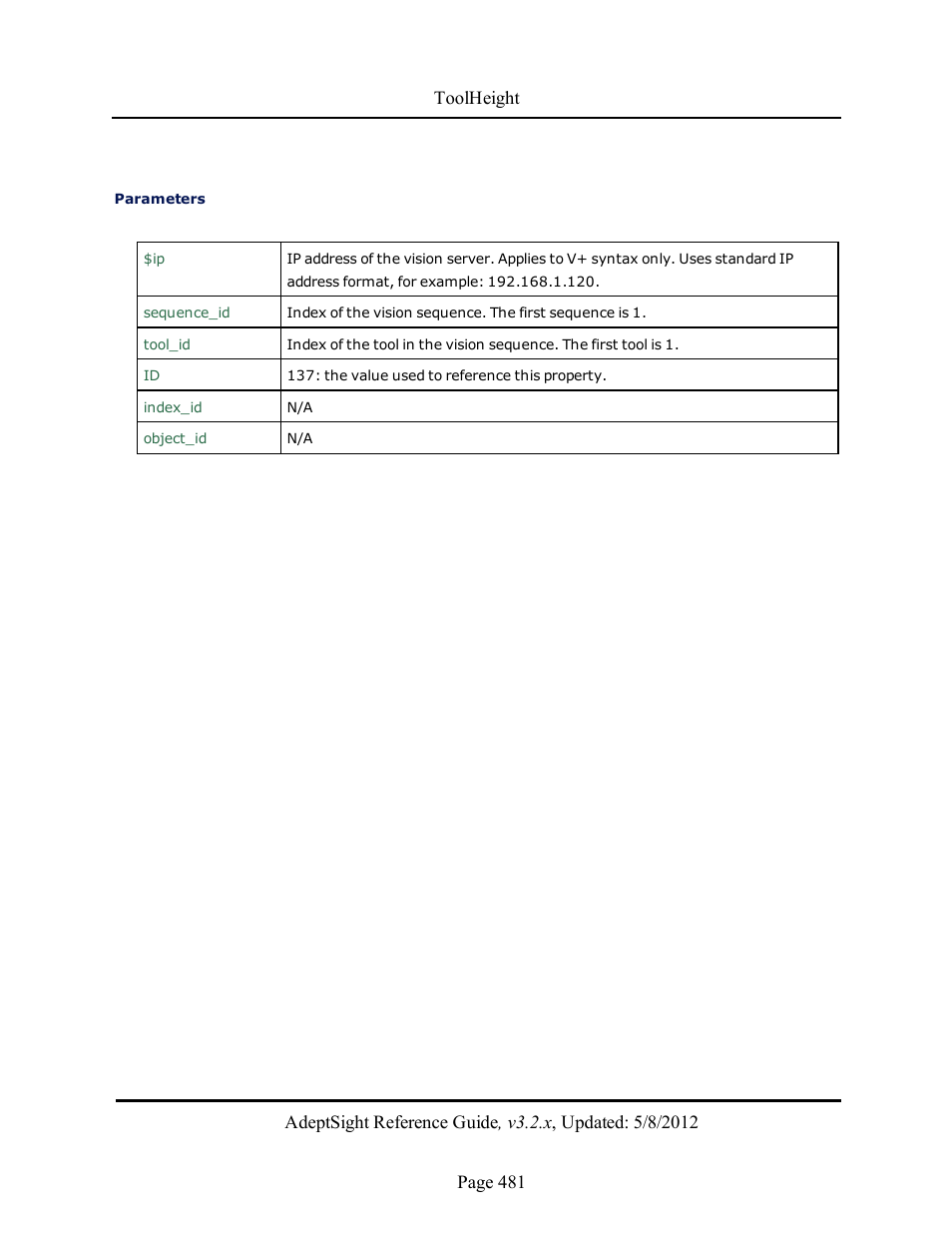 Adept AdeptSight Reference Guide User Manual | Page 481 / 579