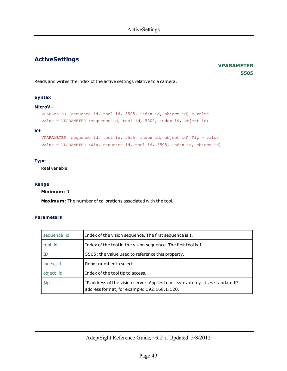 Activesettings | Adept AdeptSight Reference Guide User Manual | Page 49 / 579