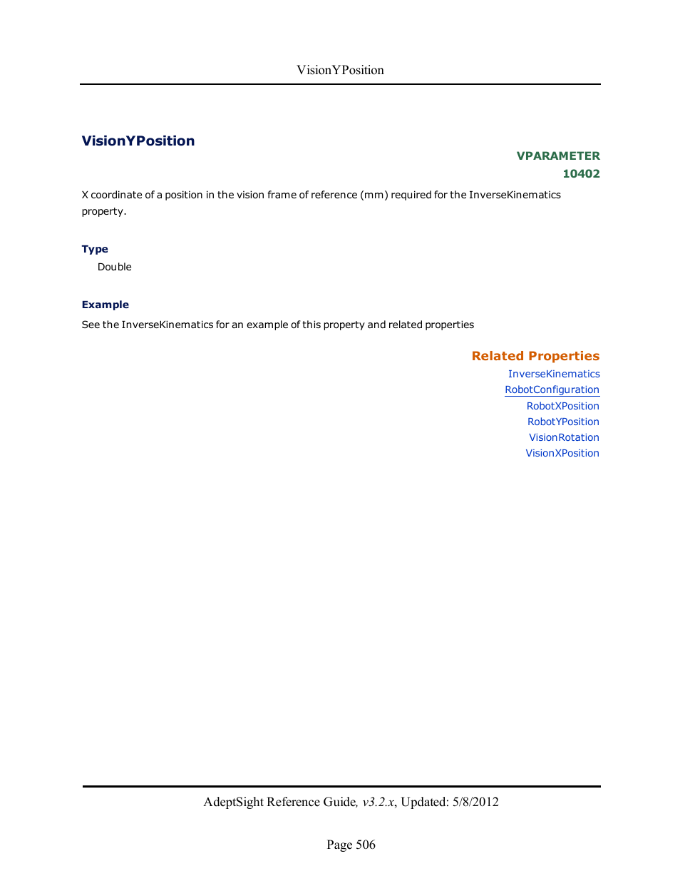 Visionyposition | Adept AdeptSight Reference Guide User Manual | Page 506 / 579