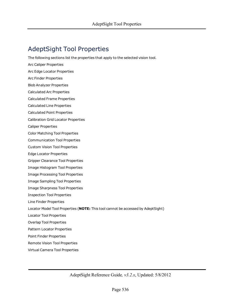 Adeptsight tool properties | Adept AdeptSight Reference Guide User Manual | Page 536 / 579