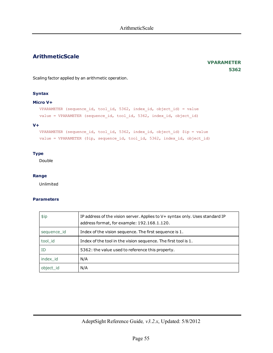 Arithmeticscale | Adept AdeptSight Reference Guide User Manual | Page 55 / 579