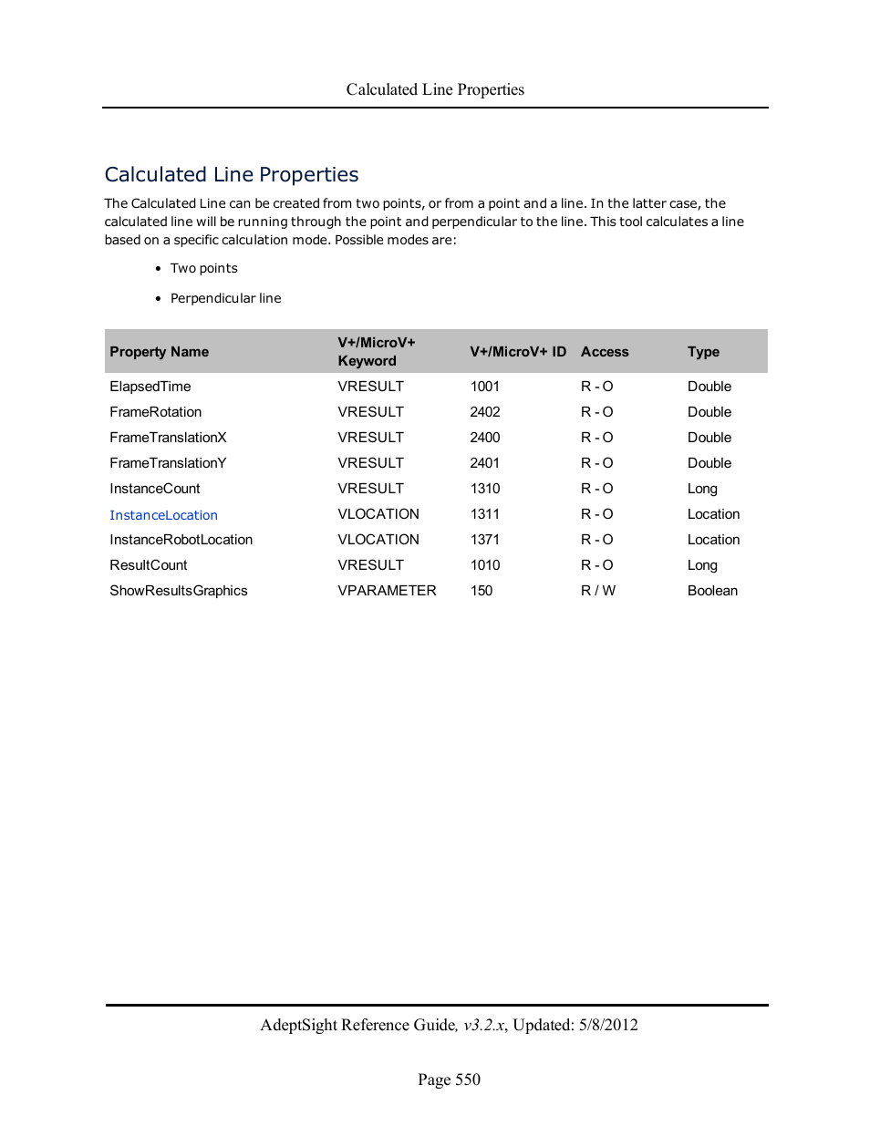 Calculated line properties | Adept AdeptSight Reference Guide User Manual | Page 550 / 579