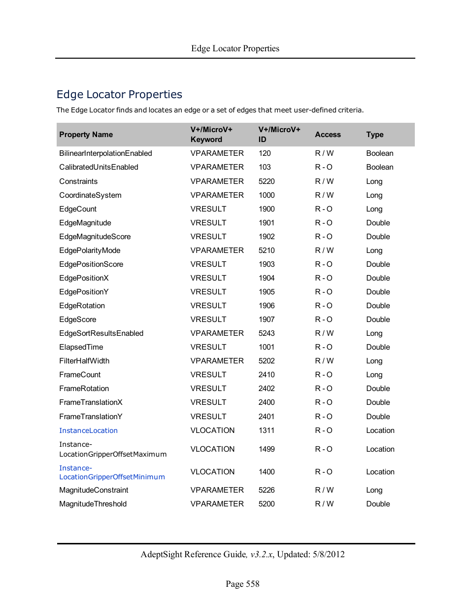 Edge locator properties | Adept AdeptSight Reference Guide User Manual | Page 558 / 579