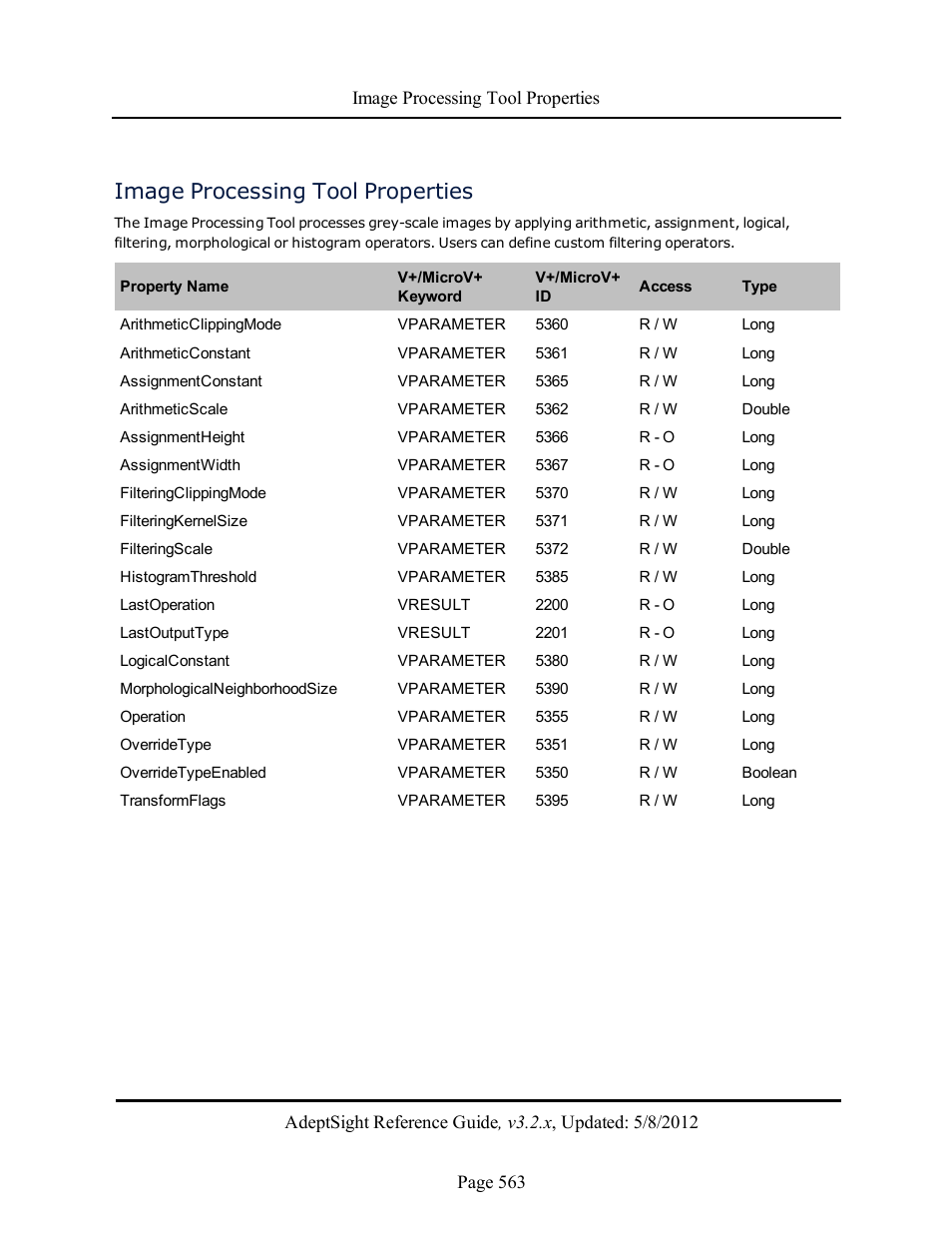 Image processing tool properties | Adept AdeptSight Reference Guide User Manual | Page 563 / 579