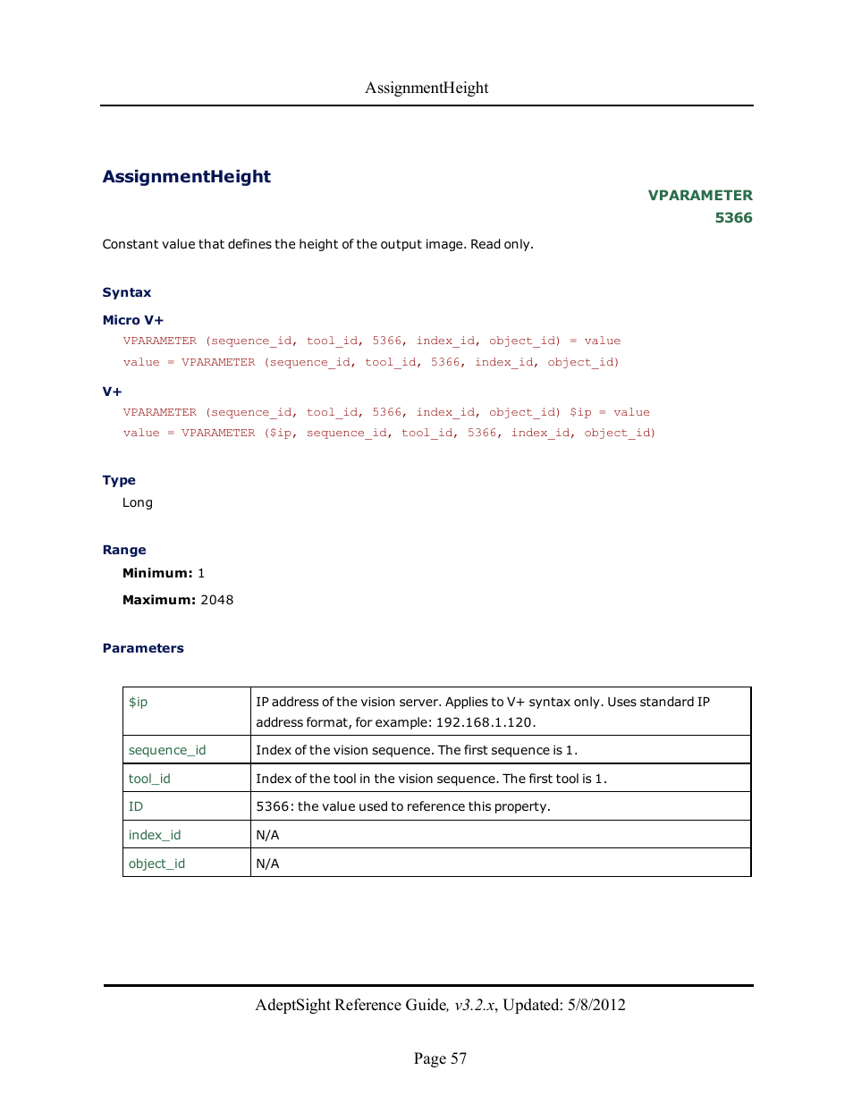 Assignmentheight | Adept AdeptSight Reference Guide User Manual | Page 57 / 579