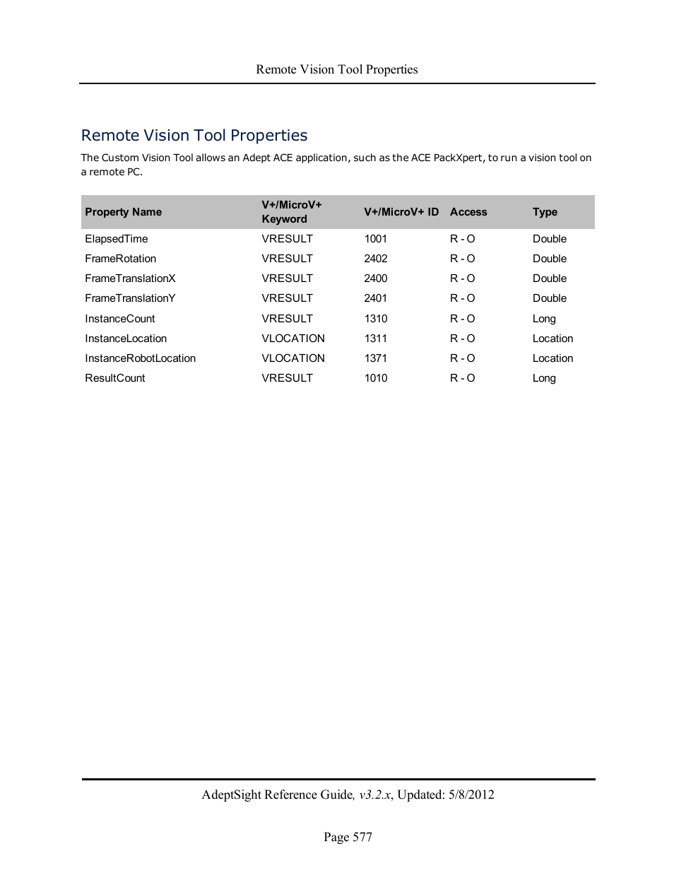 Remote vision tool properties | Adept AdeptSight Reference Guide User Manual | Page 577 / 579