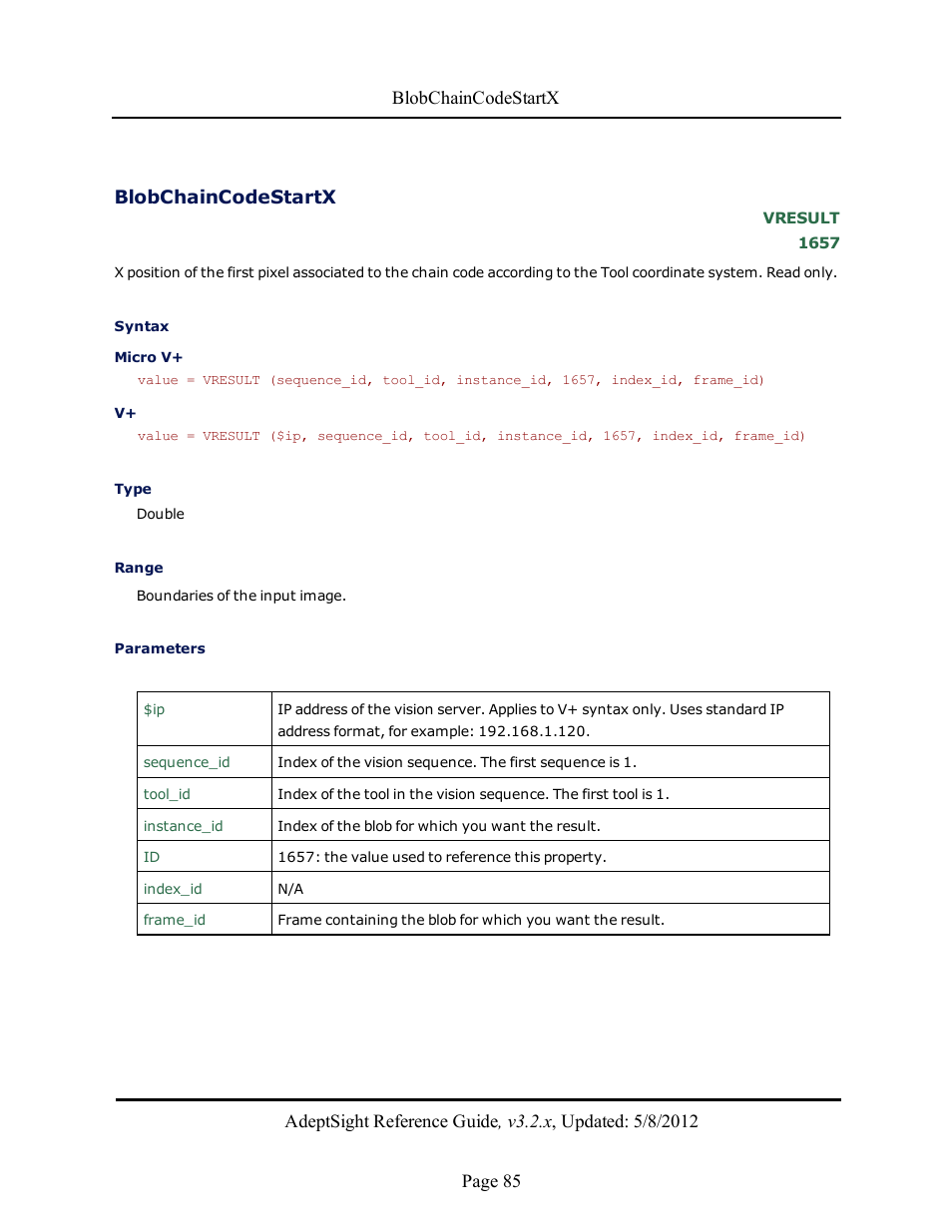 Blobchaincodestartx | Adept AdeptSight Reference Guide User Manual | Page 85 / 579