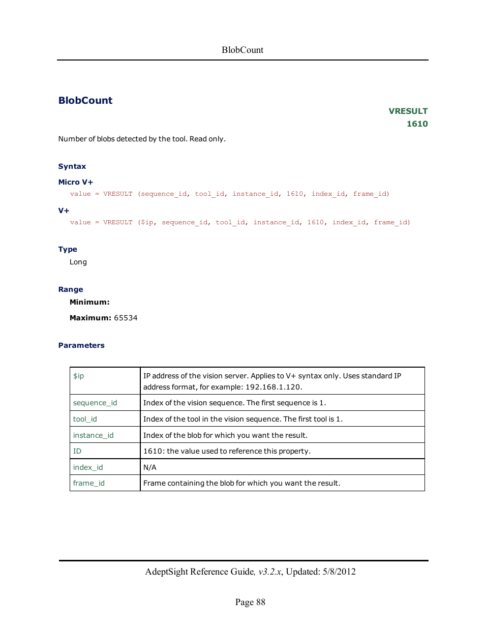 Blobcount | Adept AdeptSight Reference Guide User Manual | Page 88 / 579