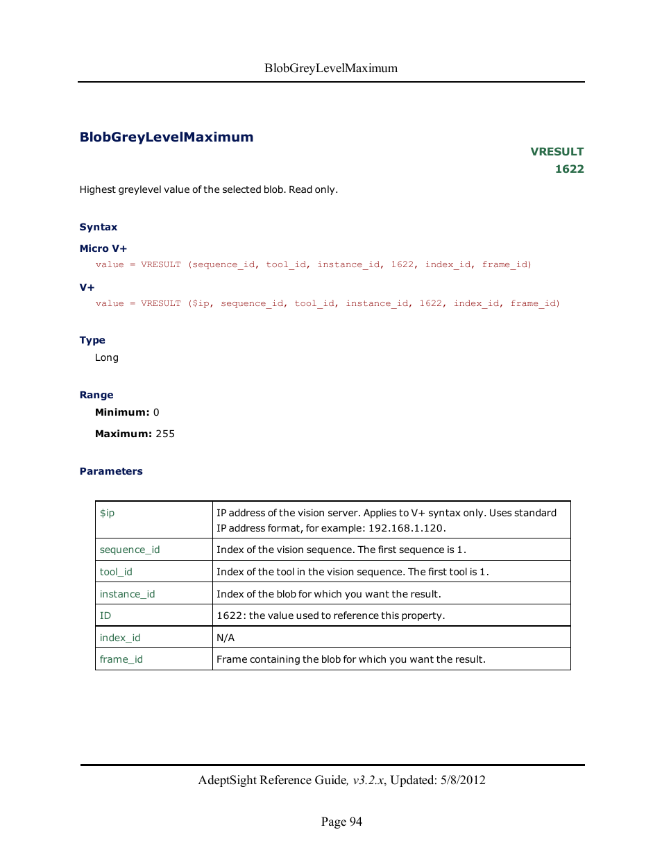 Blobgreylevelmaximum | Adept AdeptSight Reference Guide User Manual | Page 94 / 579