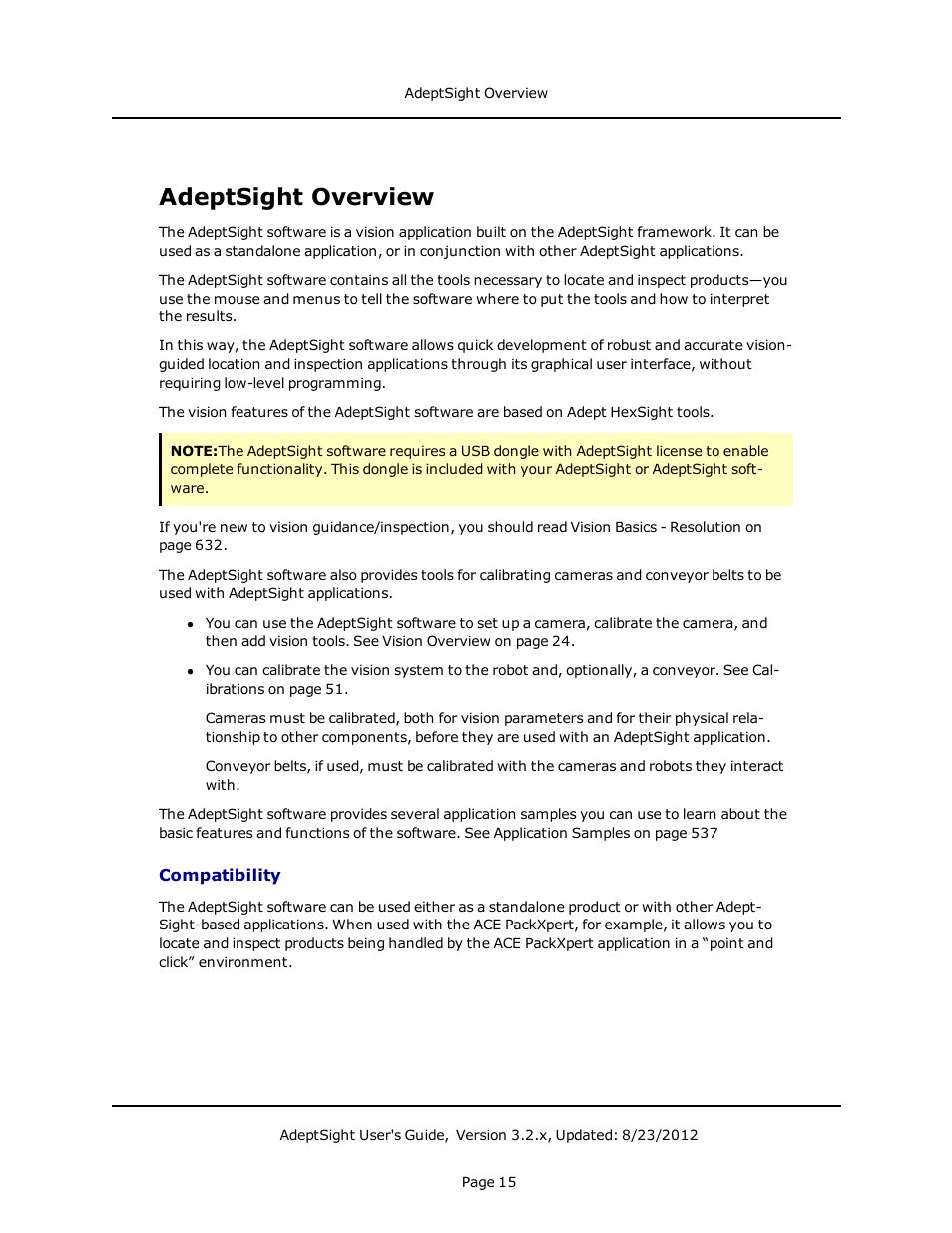 Adeptsight overview, Compatibility | Adept AdeptSight User Guide User Manual | Page 15 / 646