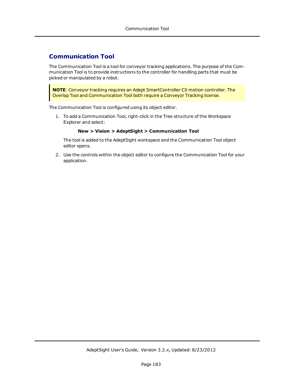 Communication tool | Adept AdeptSight User Guide User Manual | Page 183 / 646