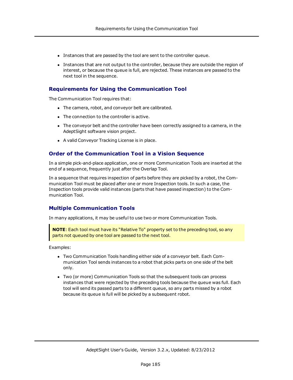 Requirements for using the communication tool, Multiple communication tools | Adept AdeptSight User Guide User Manual | Page 185 / 646