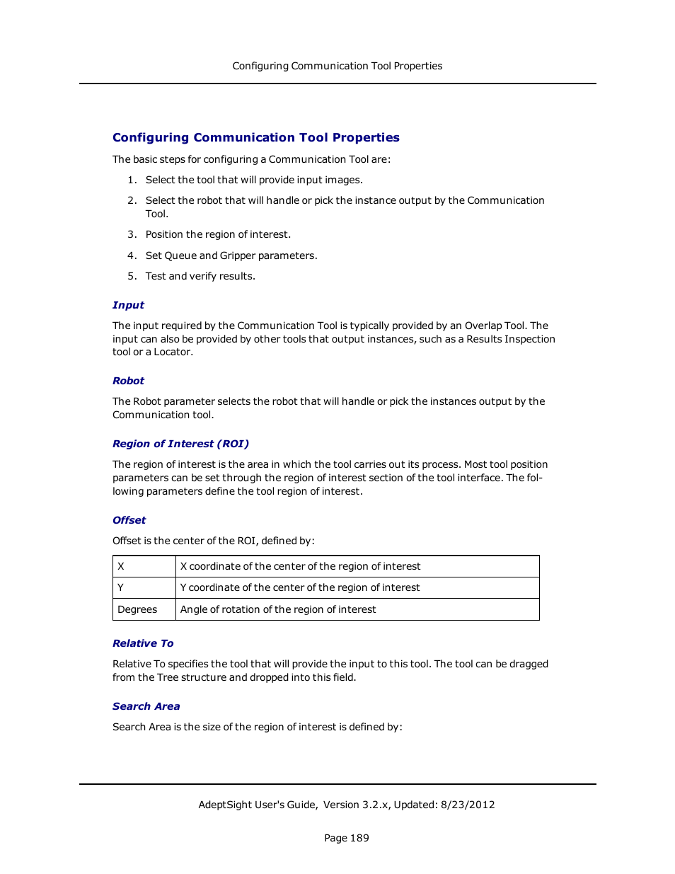 Configuring communication tool properties | Adept AdeptSight User Guide User Manual | Page 189 / 646