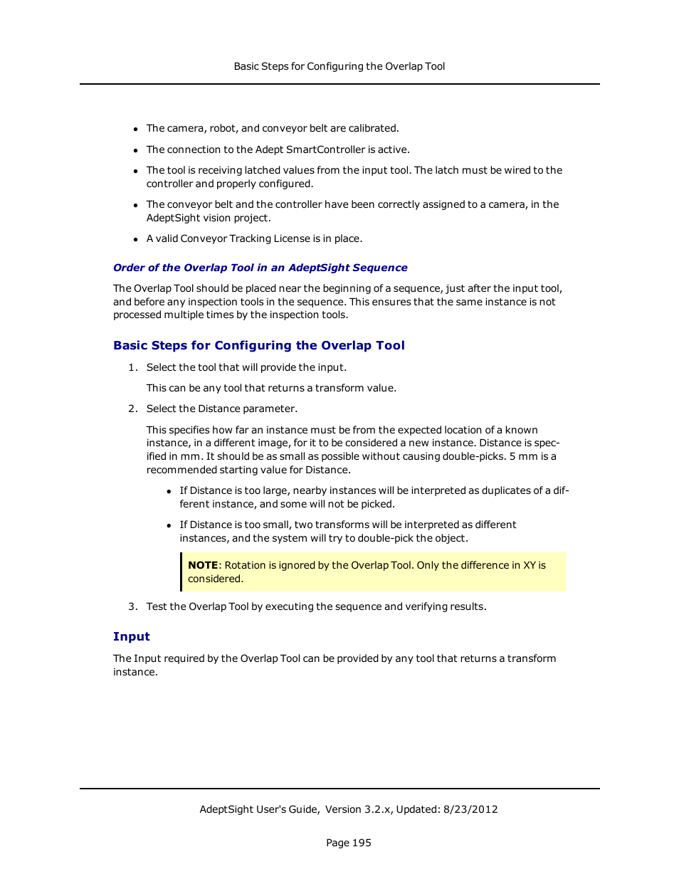 Basic steps for configuring the overlap tool, Input | Adept AdeptSight User Guide User Manual | Page 195 / 646