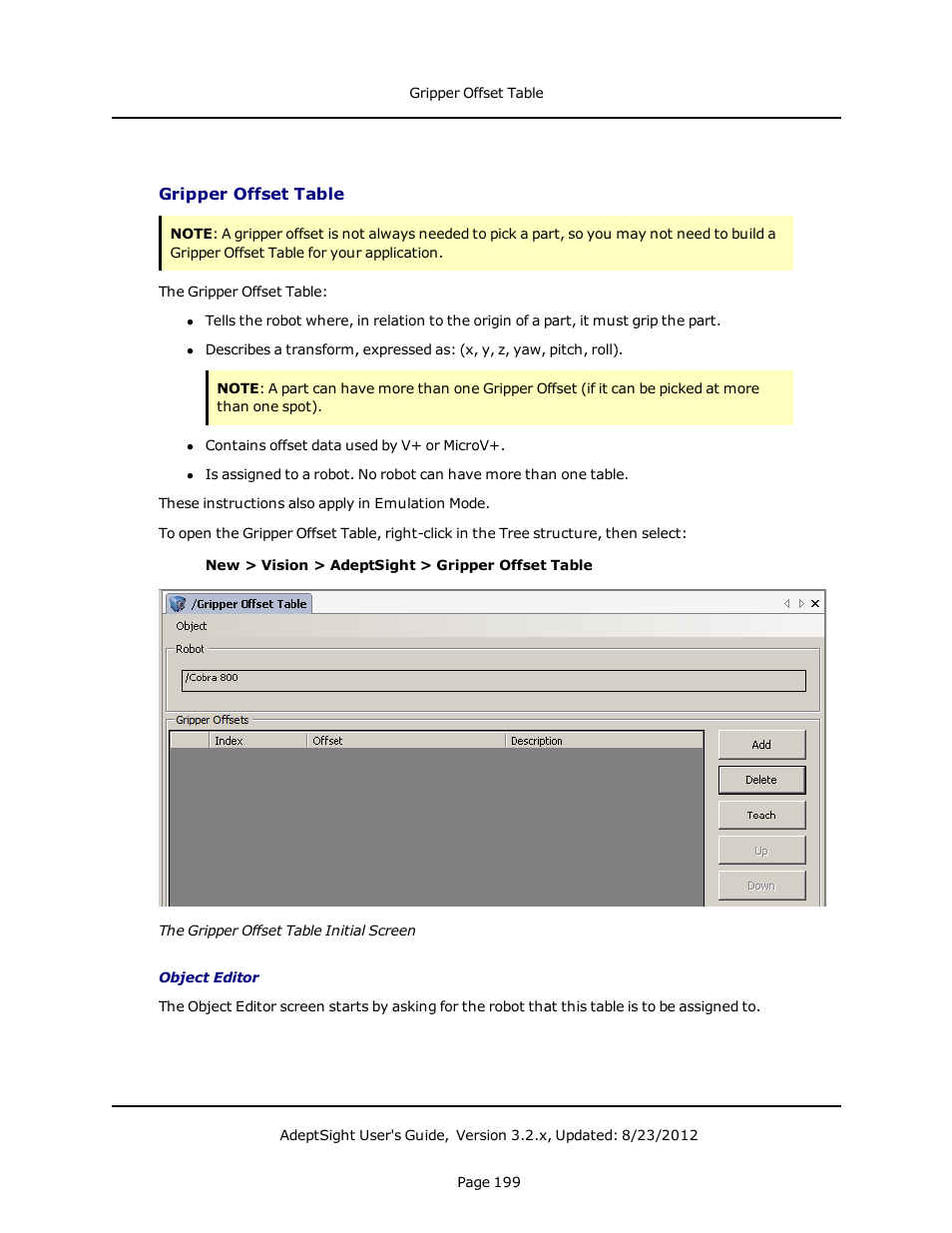 Gripper offset table | Adept AdeptSight User Guide User Manual | Page 199 / 646