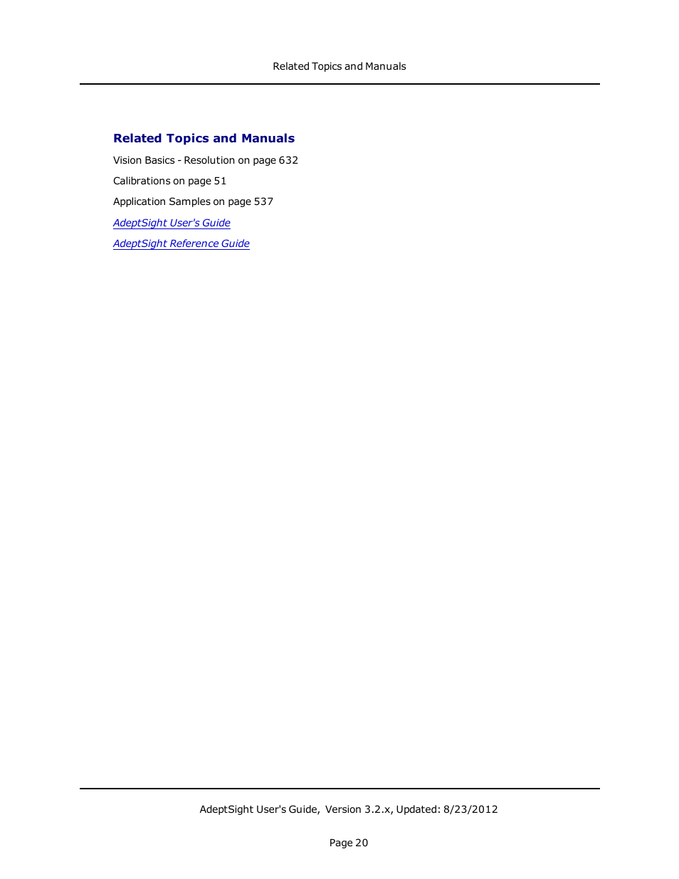 Related topics and manuals | Adept AdeptSight User Guide User Manual | Page 20 / 646