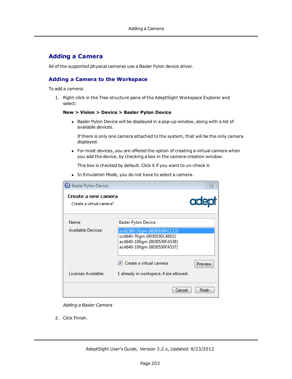 Adding a camera, Adding a camera to the workspace | Adept AdeptSight User Guide User Manual | Page 203 / 646