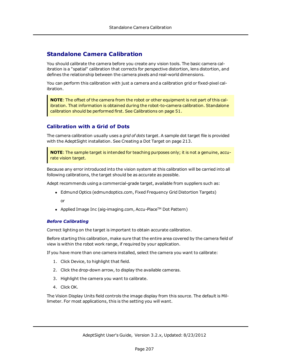 Standalone camera calibration, Calibration with a grid of dots | Adept AdeptSight User Guide User Manual | Page 207 / 646