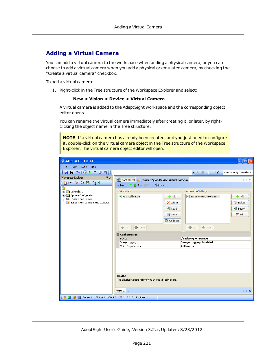 Adding a virtual camera | Adept AdeptSight User Guide User Manual | Page 221 / 646