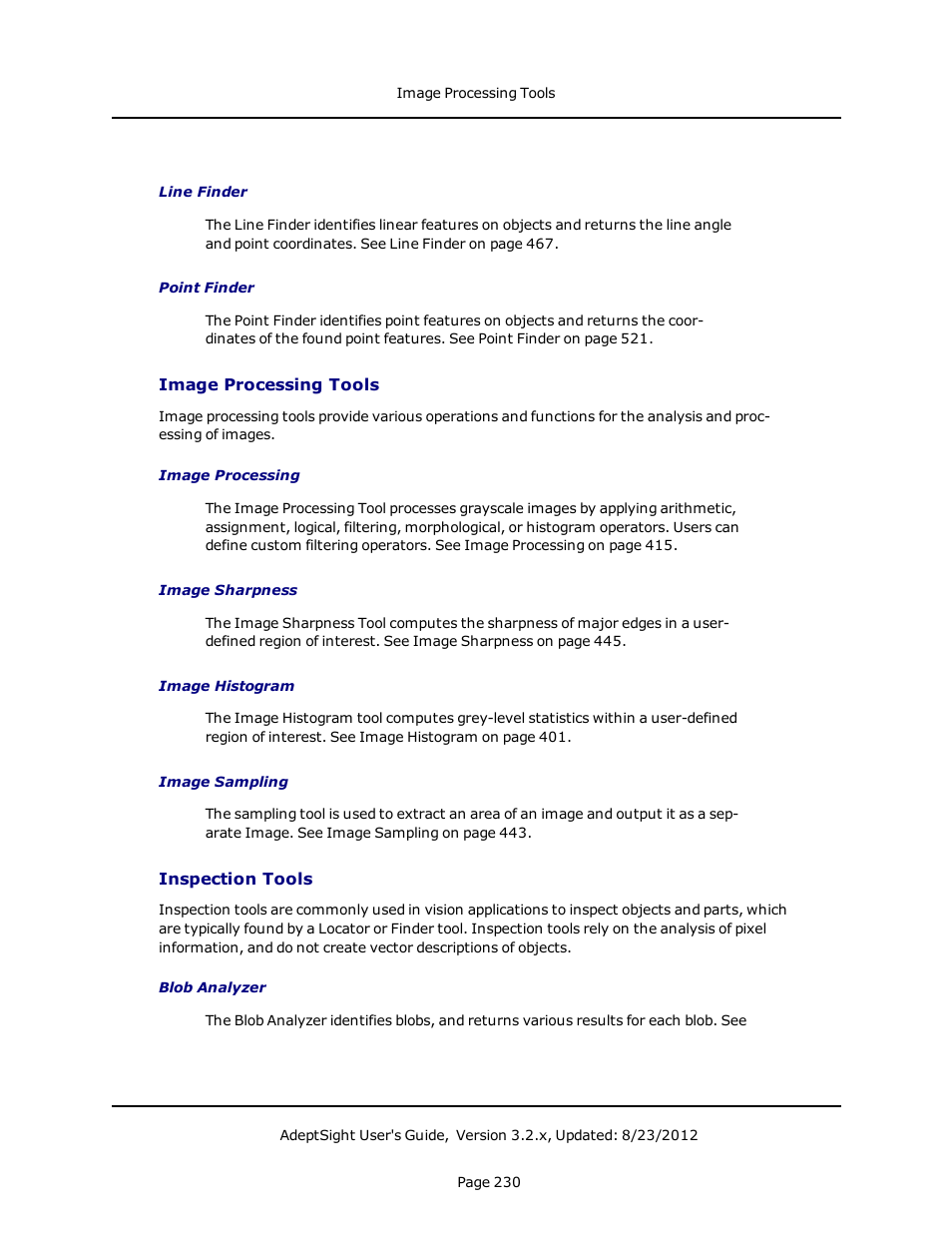 Image processing tools, Inspection tools | Adept AdeptSight User Guide User Manual | Page 230 / 646