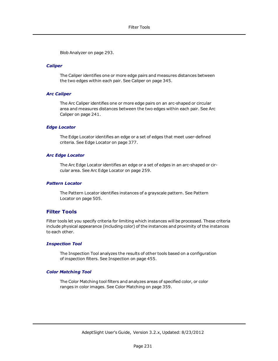 Filter tools | Adept AdeptSight User Guide User Manual | Page 231 / 646