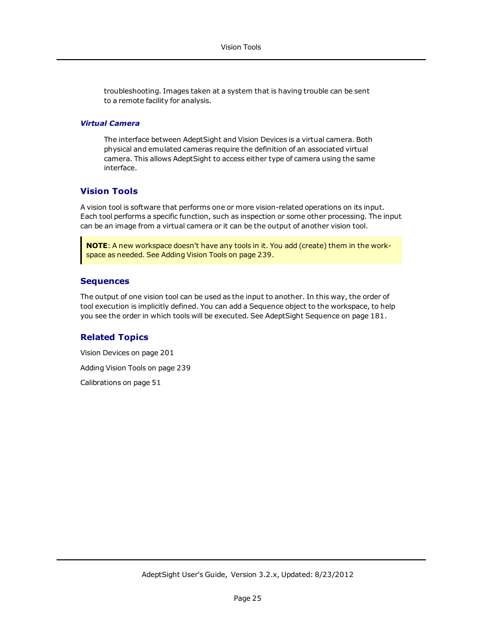 Vision tools, Sequences, Related topics | Adept AdeptSight User Guide User Manual | Page 25 / 646