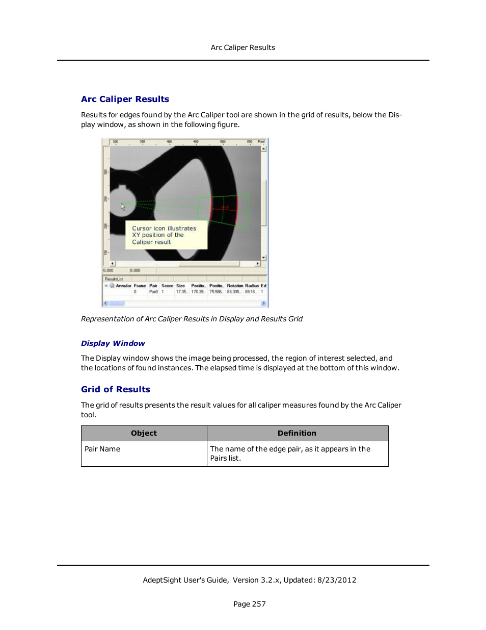 Arc caliper results, Grid of results | Adept AdeptSight User Guide User Manual | Page 257 / 646