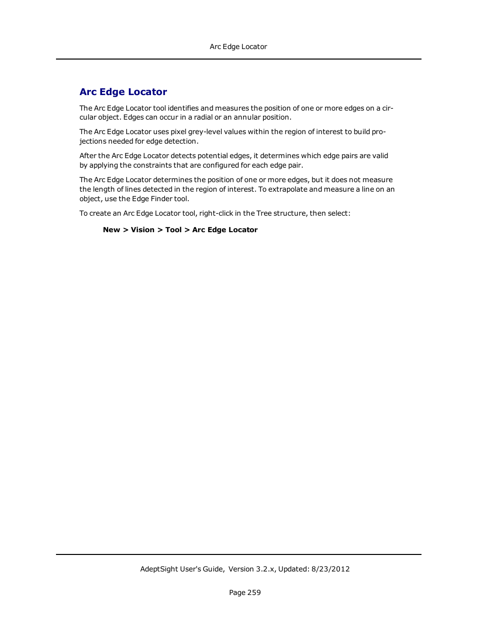 Arc edge locator | Adept AdeptSight User Guide User Manual | Page 259 / 646