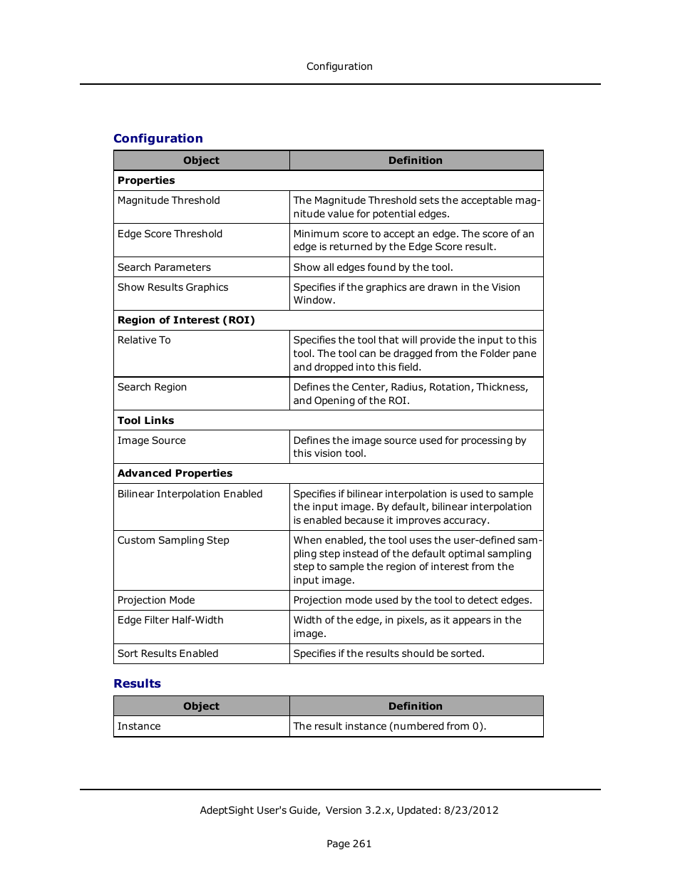 Configuration, Results | Adept AdeptSight User Guide User Manual | Page 261 / 646