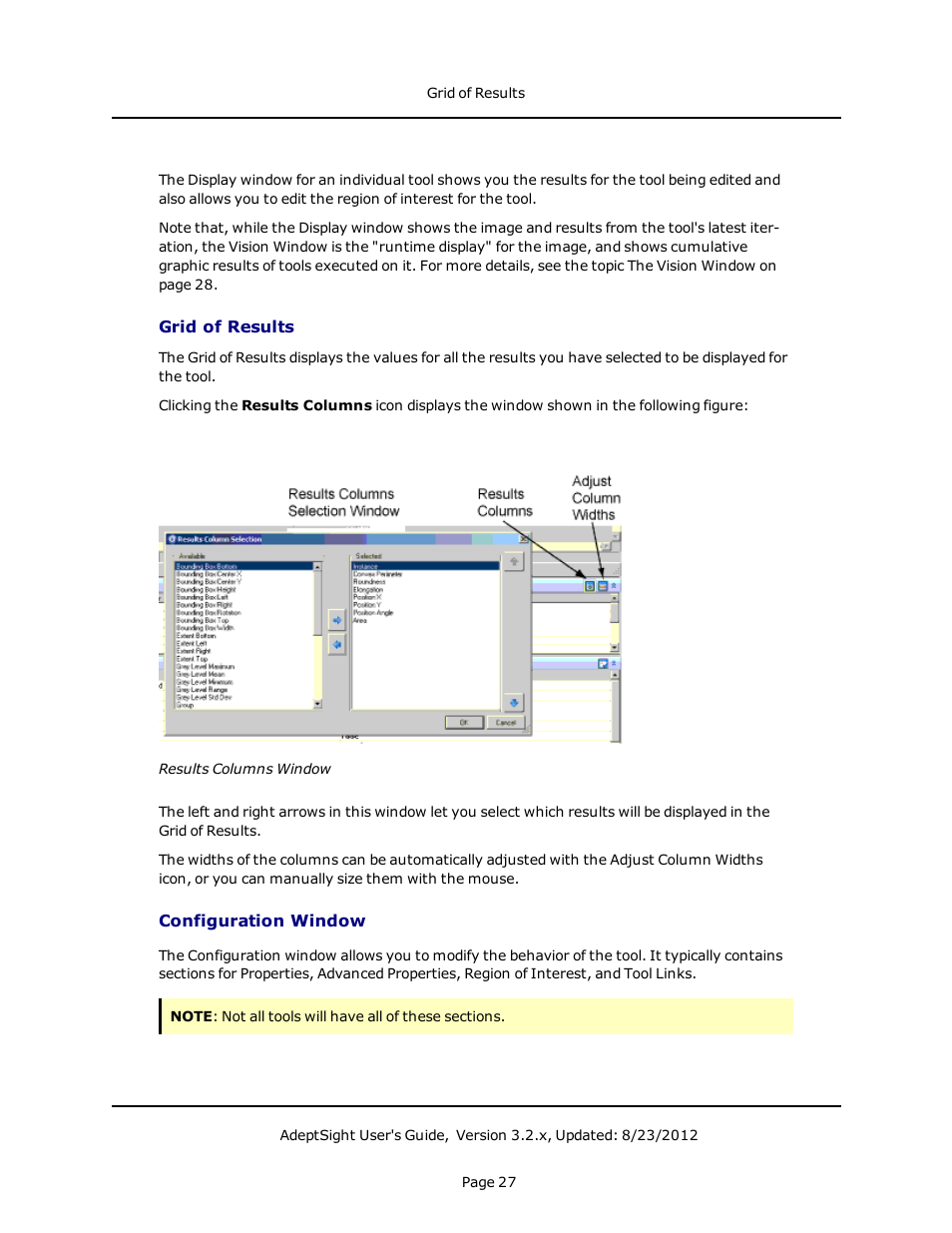 Grid of results, Configuration window | Adept AdeptSight User Guide User Manual | Page 27 / 646