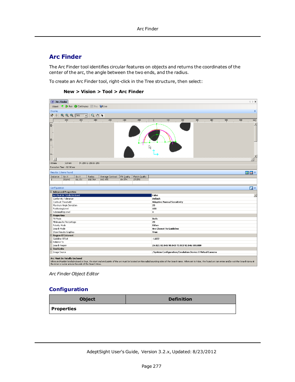 Arc finder, Configuration | Adept AdeptSight User Guide User Manual | Page 277 / 646