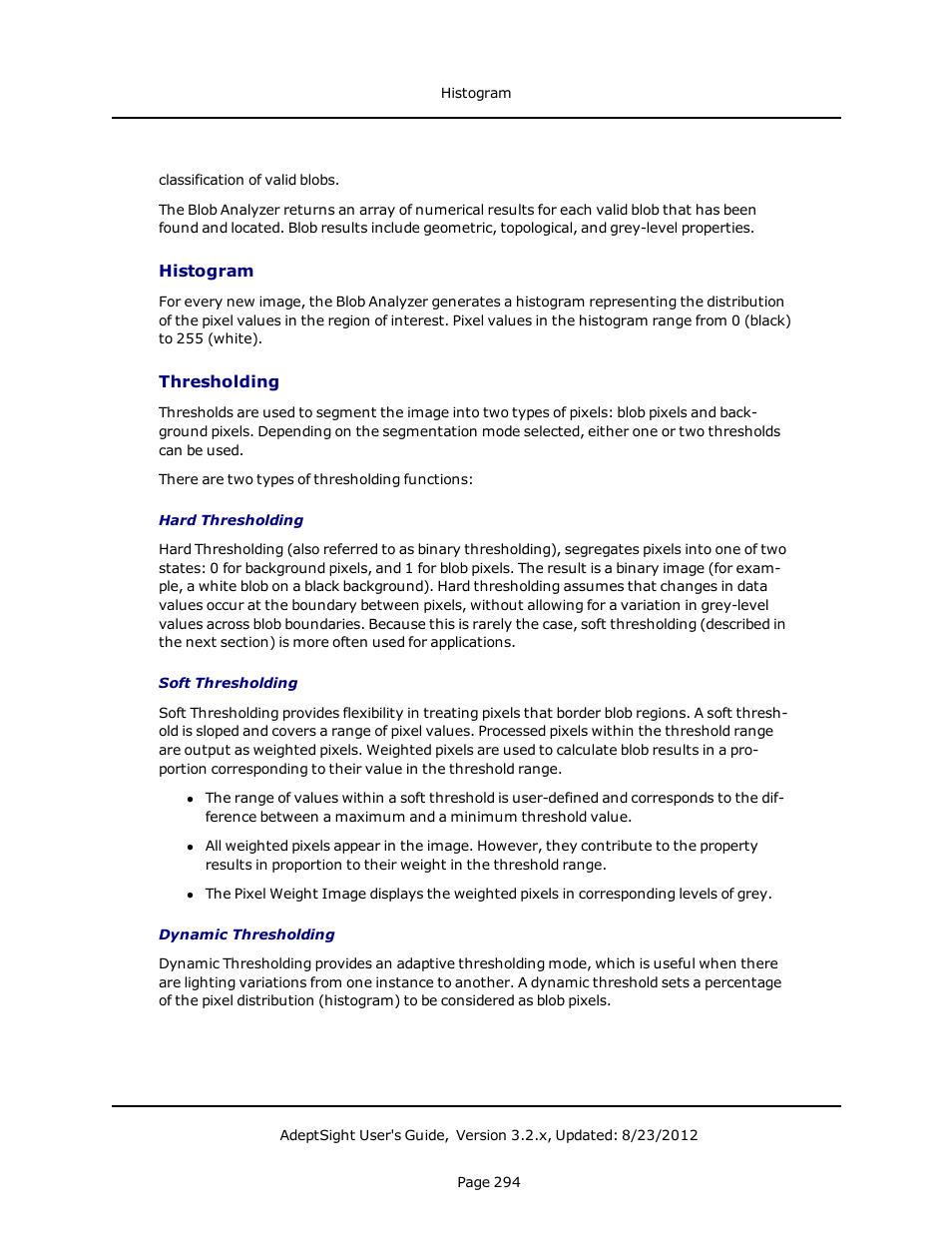 Histogram, Thresholding | Adept AdeptSight User Guide User Manual | Page 294 / 646